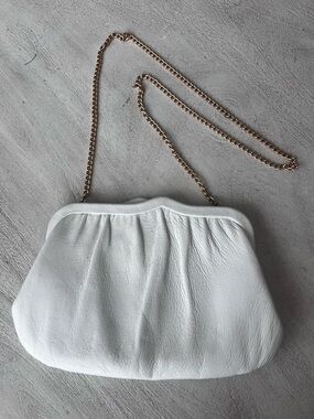 Vintage‎ Ande White Leather Chain-Strap Shoulder Bag Clutch
